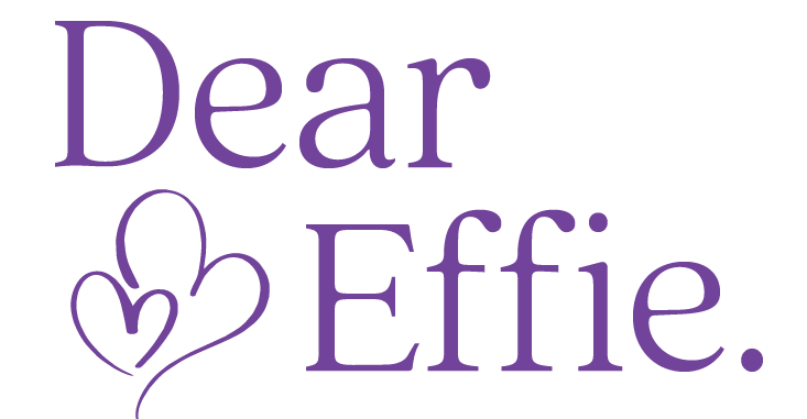 Dear Effie logo in purple with two hearts